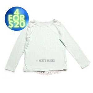 4/$20 - Mix & Match Girls Long Sleeve Lace Trim T-Shirt Mint Green Size 6